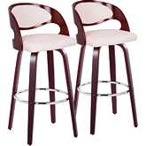 Pino 30" Swivel Bar Stool in Cherry Wood & White Leatherette with Chrome Footrest (Set of 2)